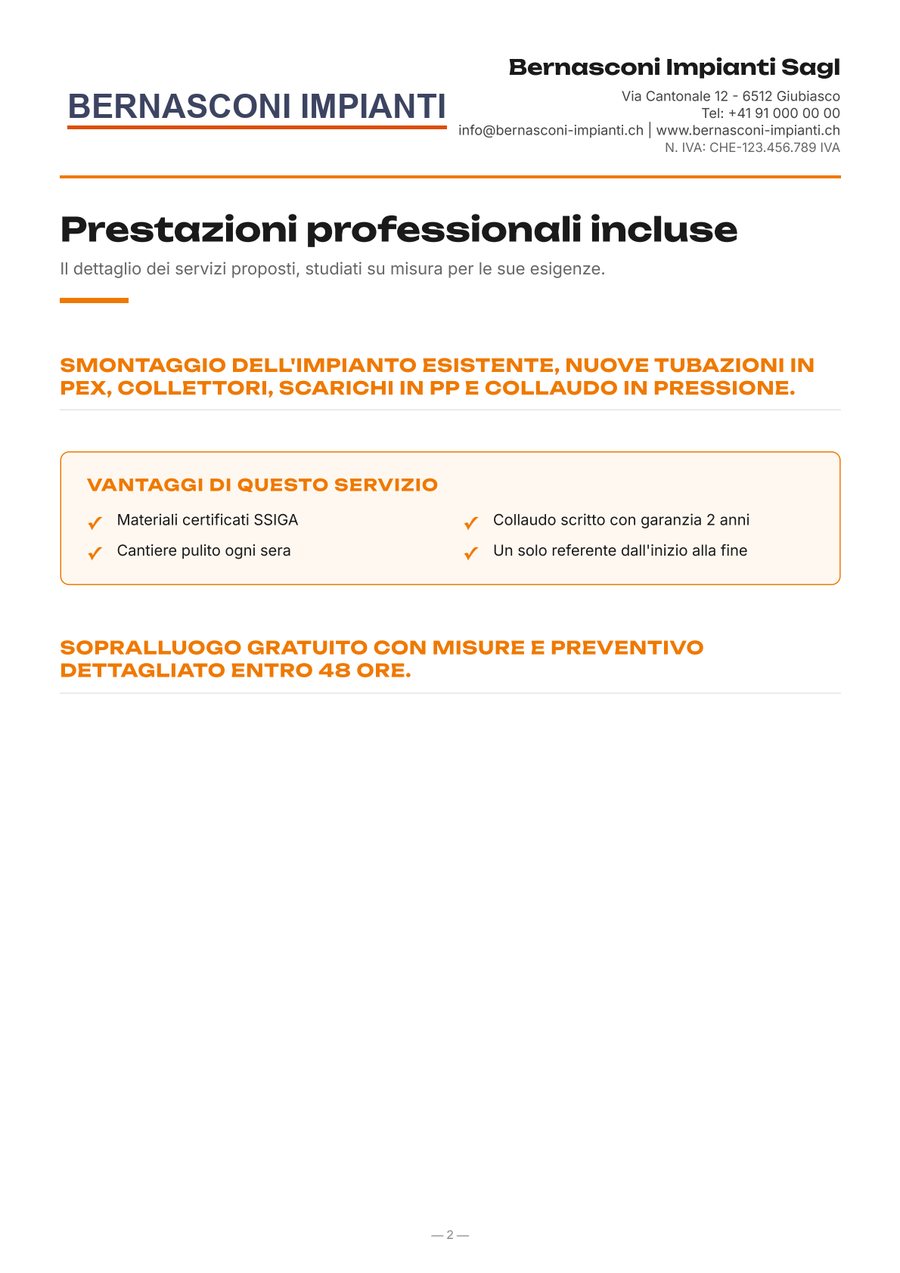 Pagina prestazioni incluse dell'offerta completa
